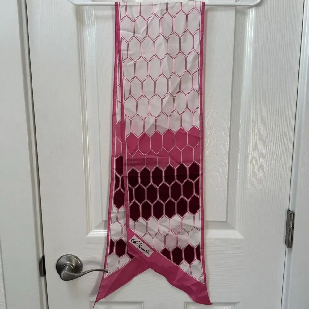 St‎ Ramon Se Rectangle Scarf Pink White Geometric - Picture 4 of 6